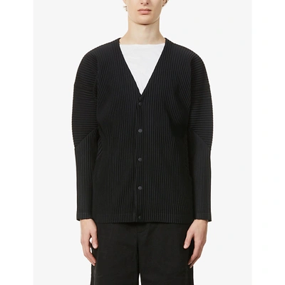 Shop Issey Miyake Homme Plisse  Men's Black Basics Pleated Knitted Cardigan