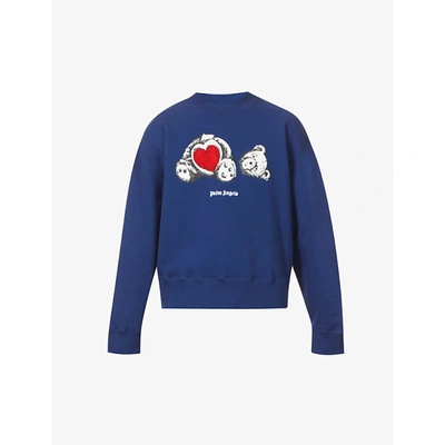 Shop Palm Angels Mens Navy Blue Bear In Love Cotton-jersey Jumper Xl