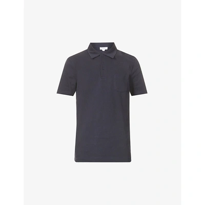 Shop Sunspel Mens Navy Riviera Cotton-piqué Polo Shirt