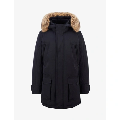 Hugo Boss Relaxed-fit Faux Fur-trim Hooded Shell Parka Coat In Black |  ModeSens