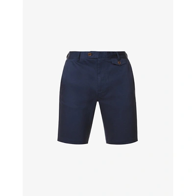 Shop Far Afield Mens Ensign Blue Tricker Straight Organic-cotton Twill Shorts L