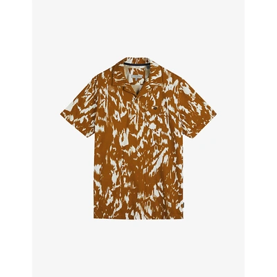 Shop Ted Baker Mens Camel Mirin Cotton Abstract-print Polo Shirt 38