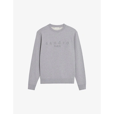 Shop Sandro Mens Mocked Grey Logo-embroidered Organic Cotton-jersey Sweatshirt Xs