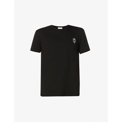 Shop Alexander Mcqueen Mens Black Skull-embellished Regular-fit Cotton-jersey T-shirt S