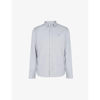 Shop Allsaints Mens Light Grey Hawthorne Slim-fit Stretch-cotton Shirt