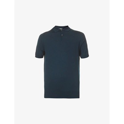 Shop John Smedley Mens Orion Green Payton Short-sleeved Wool Polo Shirt L