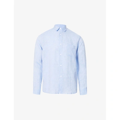 Shop Derek Rose Monaco Regular-fit Linen Shirt In Blue
