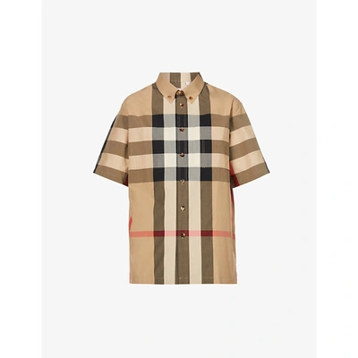 Shop Burberry Mens Archive Beige Ip Chk Thames Checked Regular-fit Cotton Shirt M