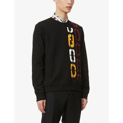 Shop Fendi Mens Black Brand-patch Cotton-jersey Sweatshirt