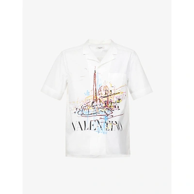 Shop Valentino Roman Sketch Graphic-print Oversized Cotton-poplin Shirt