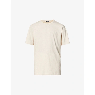 Shop Acne Studios Mens Oatmeal Melange Nash Logo-patch Cotton-jersey T-shirt L