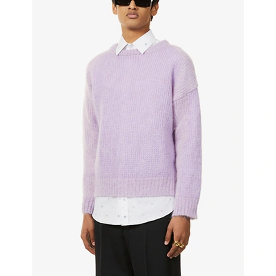 Shop Gucci Mens Lavander Brand-embroidered Mohair-blend Jumper L