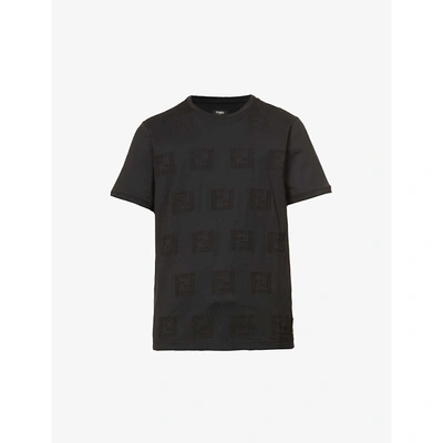 Shop Fendi Mens Nero Brand-embroidered Cotton-jersey T-shirt S