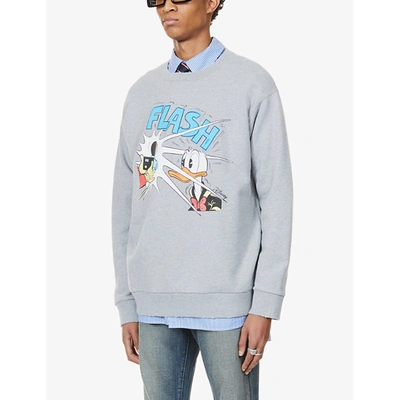 Shop Gucci Mens Grey Melange Mc X Donald Duck Cotton-jersey Sweatshirt M