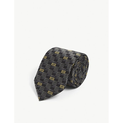 Shop Fendi Mens Blue Geometric-pattern Wide Silk Tie