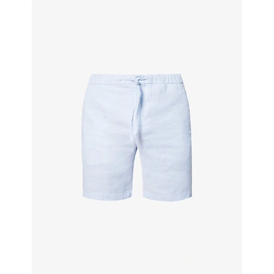 Shop Frescobol Carioca Mens Blue Relaxed-fit Linen And Cotton-blend Shorts 36