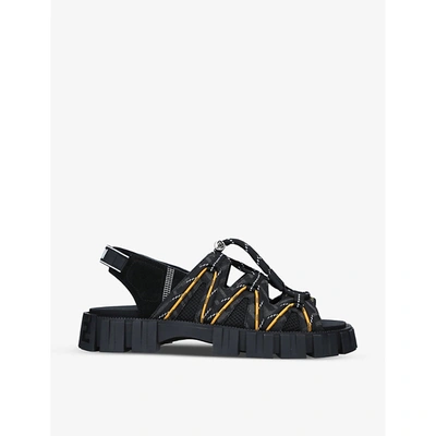 Shop Fendi Mens Blk/other Force Brand-print Woven Sandals 7