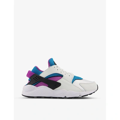 Shop Nike Air Huarache Suedette And Woven Mid-top Trainers In White Aquatone Deep Mage