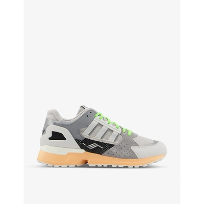 Shop Adidas Originals Zx 10,000 Logo-print Suede And Mesh Trainers In Grey Multi