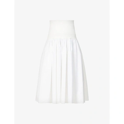 Shop Alexander Mcqueen Womens Opticalwhite Hybrid High-waist Cotton And Stretch-woven Midi Skirt 8