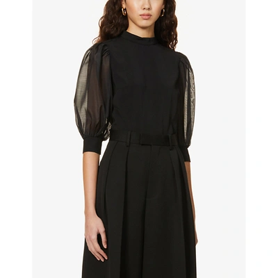 Shop Ted Baker Puffed-sleeve Round-neck Organza Top In Black