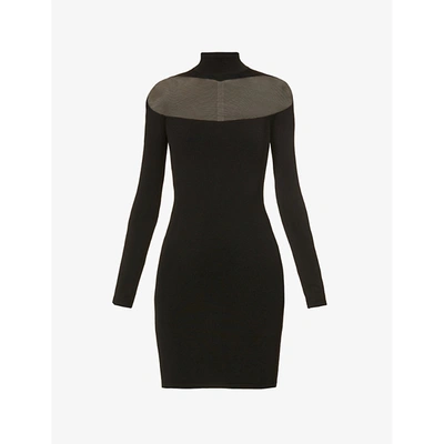 Shop Mugler Womens Black Sheer-panel Stretch-woven Mini Dress S
