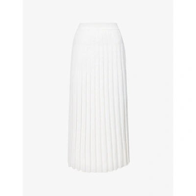 Shop Joseph Womens Off White Ribbed High-waisted Stretch-woven Midi Skirt L