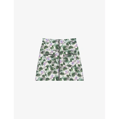 Shop Maje Womens Ecru Jizer Floral-print Woven Mini Skirt 8