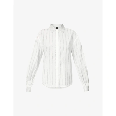 Shop Pinko Womens White Amilcare Rhinestone Embellished Cotton Shirt 10