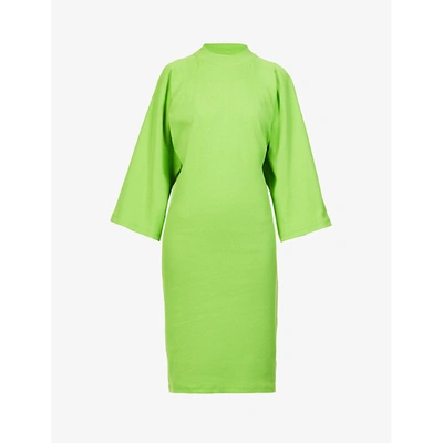 Shop Attico Womens Lime Flared-sleeve Stretch-jersey Midi Dress 6