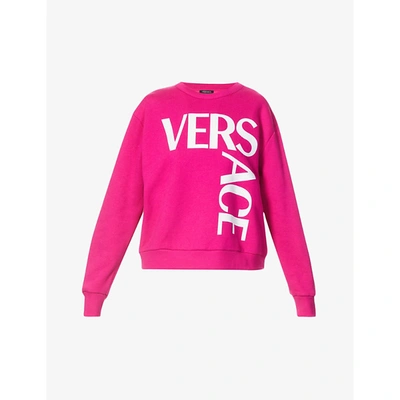 Shop Versace Womens Fuxia + White Logo-print Cotton-blend Sweatshirt 12