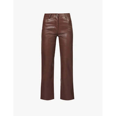 Shop Miaou Junior Slim-fit High-rise Vegan Leather Trousers In Brown Leather