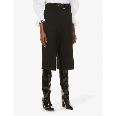 Shop Rosetta Getty Belted Relaxed-fit Cropped High-rise Wool Trousers