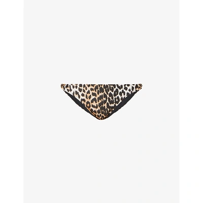 Shop Ganni Womens 943 Leopard Leopard-print Mid-rise Recycled Polyamide-blend Bikini Bottoms 4