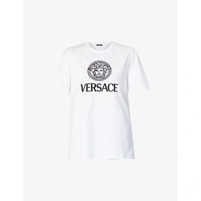 Shop Versace Womens White & Black Medusa-head And Logo-print Cotton-jersey T-shirt 8