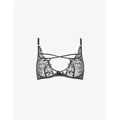 Shop Agent Provocateur Womens Black Ozella Plunge Underwired Pvc And Floral-lace Bra