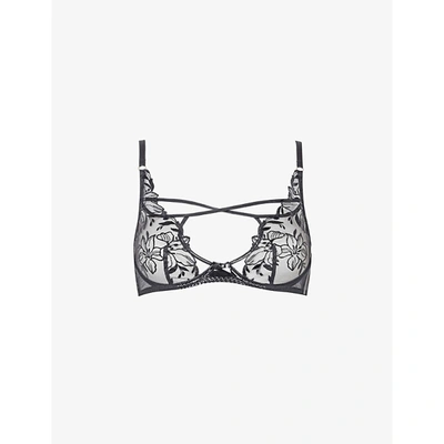 Agent Provocateur Ozella Plunge Underwired Pvc And Floral-lace Bra In Black