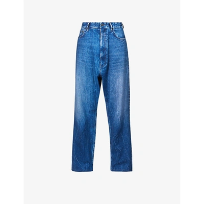 Shop Balenciaga Trompe-l'œil Wide-leg Low-rise Jeans In Blue