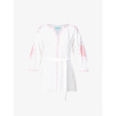 Shop Melissa Odabash Womens White Lilac Cathy Embroidered Cotton And Linen-blend Kaftan Xs