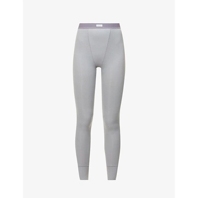 Shop Skims Ribbed High-rise Stretch-cotton Jersey Leggings In Pacific
