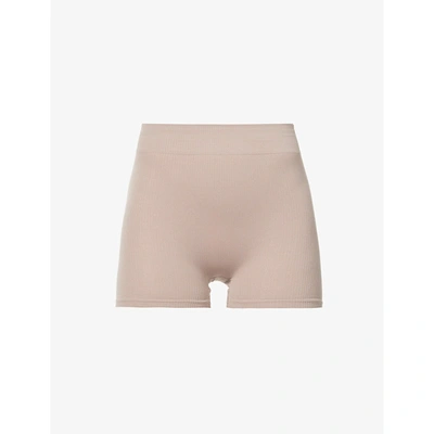 Shop Skims Ribbed High-rise Stretch-jersey Shorts In Desert