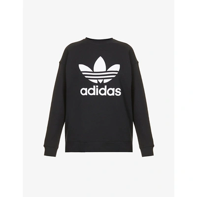 Shop Adidas Originals Womens Black Logo-embroidered Cotton-jersey Sweatshirt 8