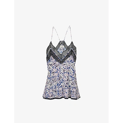 Shop Zadig & Voltaire Womens Bleu De Chine Celest Floral-print Woven Camisole Top Xs