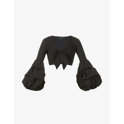 Shop No Pise La Grama Womens Black Malaga Puffed-sleeve Crepe Blouse S