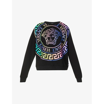 Shop Versace Womens Black + Multi Logo-print Cotton-blend Sweatshirt 6