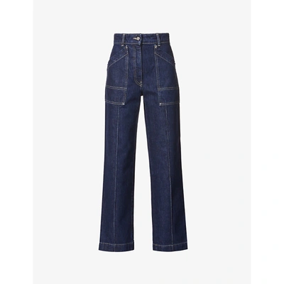 Shop Moncler Womens Indigo Cropped Straight-leg High-rise Jeans 12