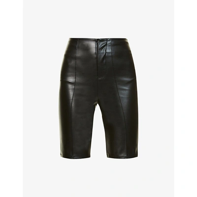 Shop Good American Womens Black001 Slim-leg High-rise Faux-leather Biker Shorts S