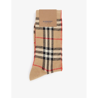 Shop Burberry Check Stretch-knit Socks In Archive Beige