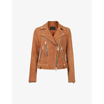 Shop Allsaints Womens Tan Brown Neko Suede Biker Jacket 10