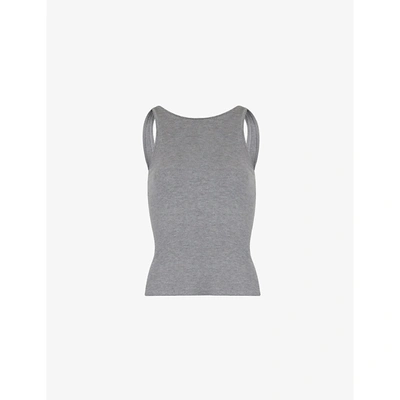 Shop Skims Sleep High-neck Ribbed Stretch-jersey Tank Top In Heather Grey